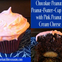 Chocolate Peaanut Butter Peanut-Butter-Cup Cupcakes with Pink Peanut Butter Cream Cheese Icing
