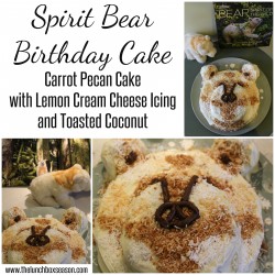 Spirit Bear Birthday Cake Carrot Pecan Cake with Lemon Cream Cheese Icing and Toasted Coconut